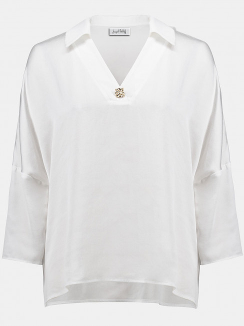 Satinblus dekorativ knapp vit från Joseph Ribkoff 2