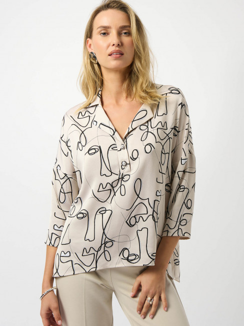 Satinblus creme med svart illustration från Joseph Ribkoff