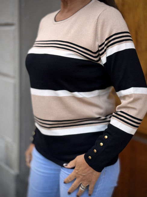 Tröja beige/svart randig från Micha