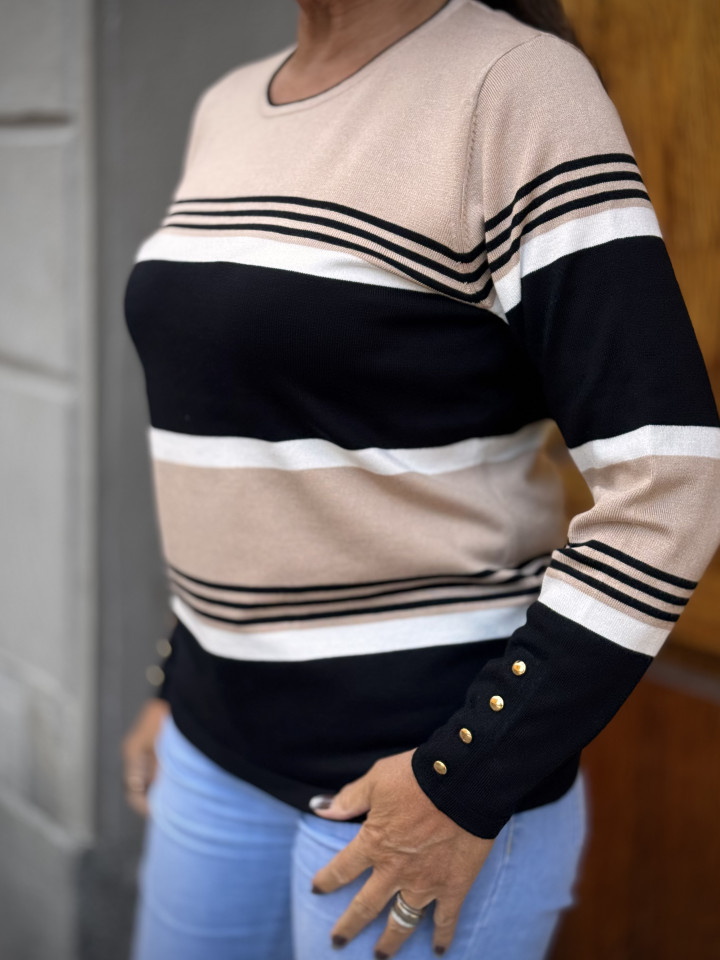 Tröja beige/svart randig från Micha