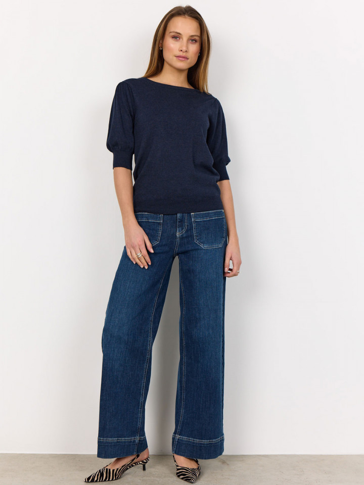 Finstickad Topp Dollie melerad marin...