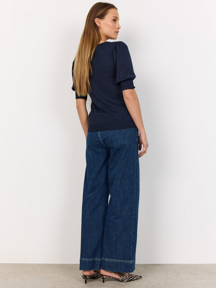 Finstickad Topp Dollie melerad marin...