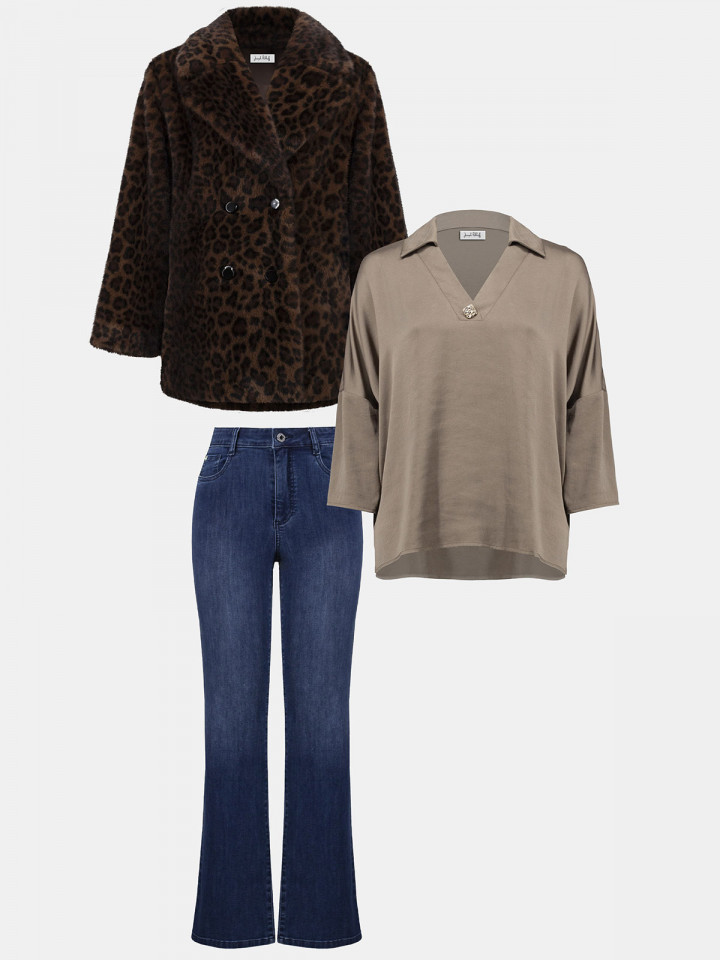 Satinblus dekorativ knapp taupe från...