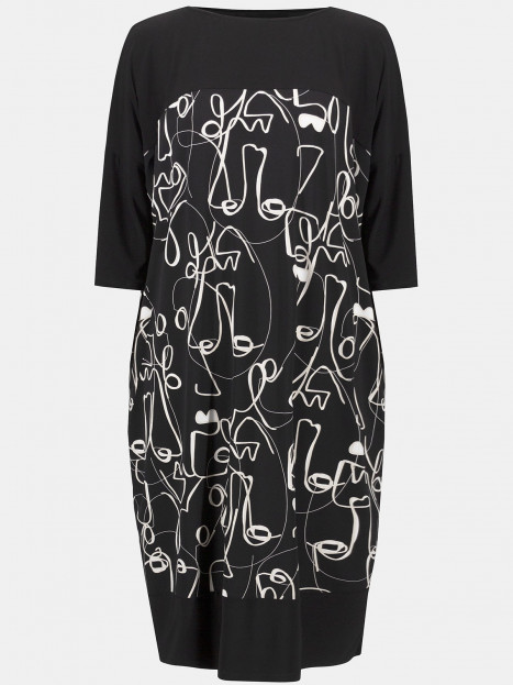 Trikåklänning svart med illustration från Joseph Ribkoff