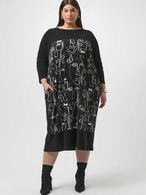 Trikåklänning svart med illustration från Joseph Ribkoff