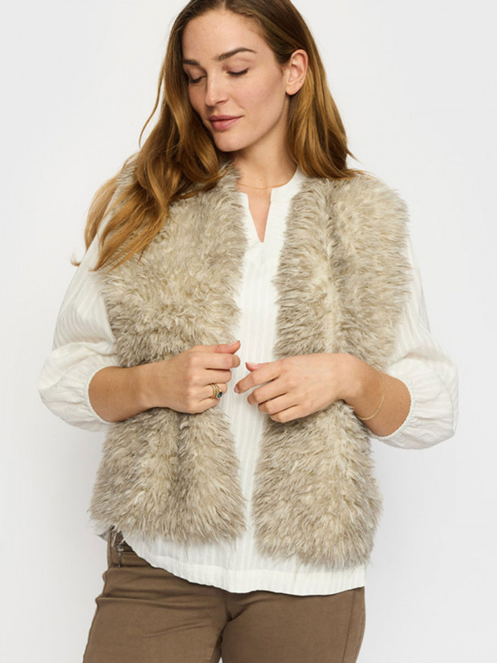 Väst i fuskpäls sand från 2-biz