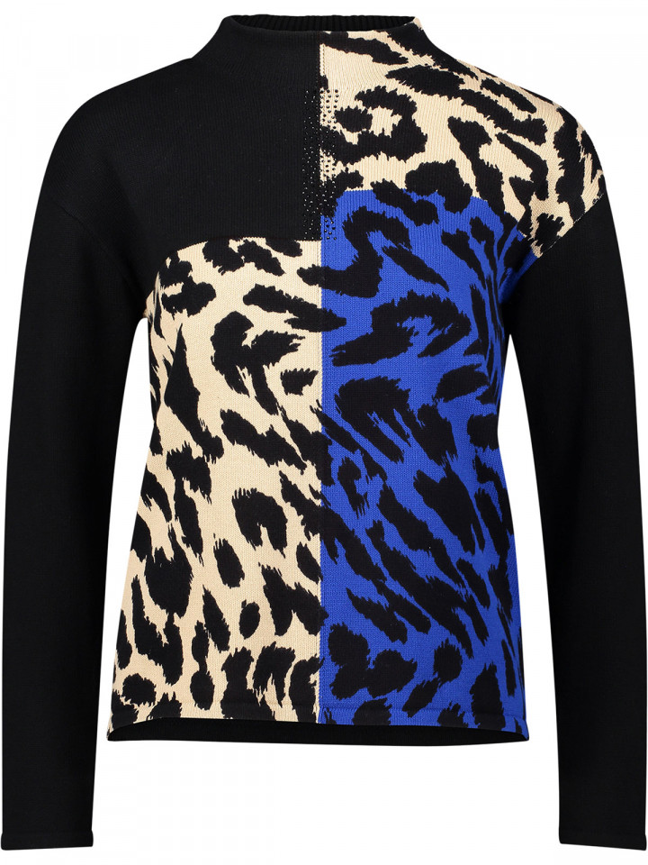 Stickad bomullströja blå/creme/svart...