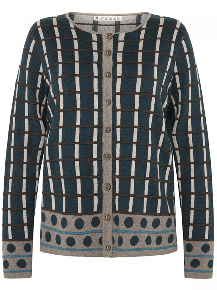 Finstickad bomullskofta Odette teal från Mansted