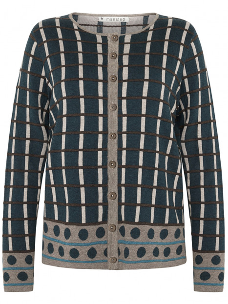 Finstickad bomullskofta Odette teal från Mansted