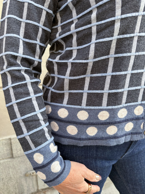 Finstickad bomullskofta Odette blå från Mansted 2