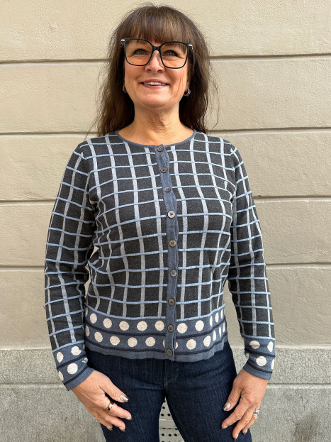 Finstickad bomullskofta Odette blå från Mansted