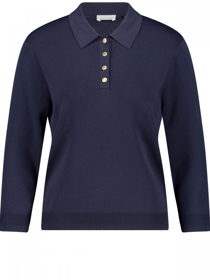 Finstickad tröja med krage marin från Gerry Weber