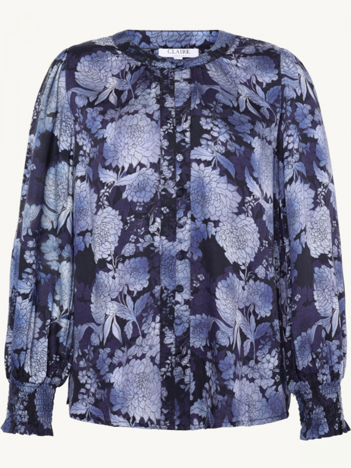 Viskosblus blå blom från Claire