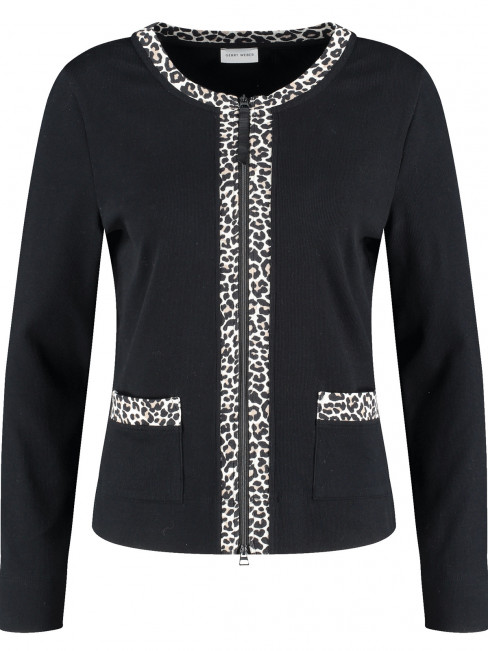 Finstickad kofta svart/leo från Gerry Weber