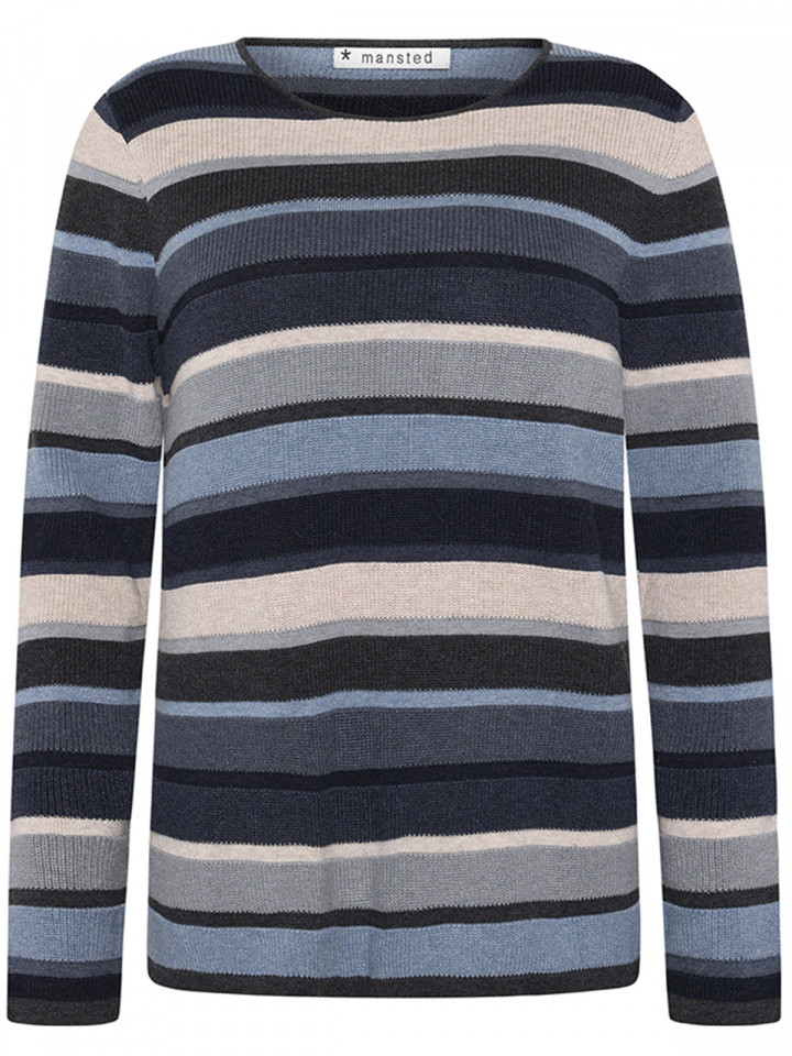 Finstickad tröja Mathilde randig blå...