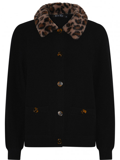 Strukturstickad kofta med avtagbar krage från Micha