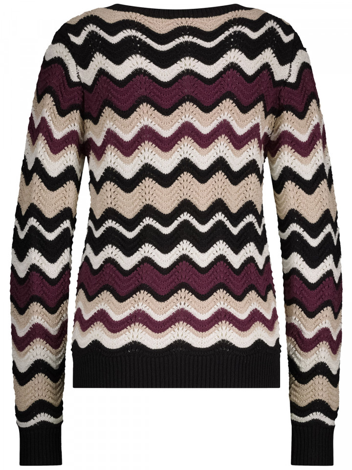 Mönsterstickad tröja nougat/vinröd...