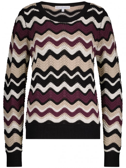 Mönsterstickad tröja nougat/vinröd från Red Button