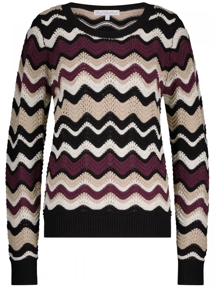 Mönsterstickad tröja nougat/vinröd från Red Button