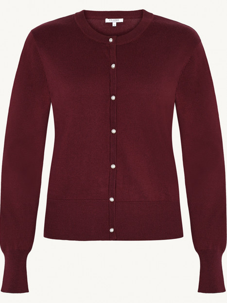 Finstickad kofta med pärlknappar vinröd från Claire
