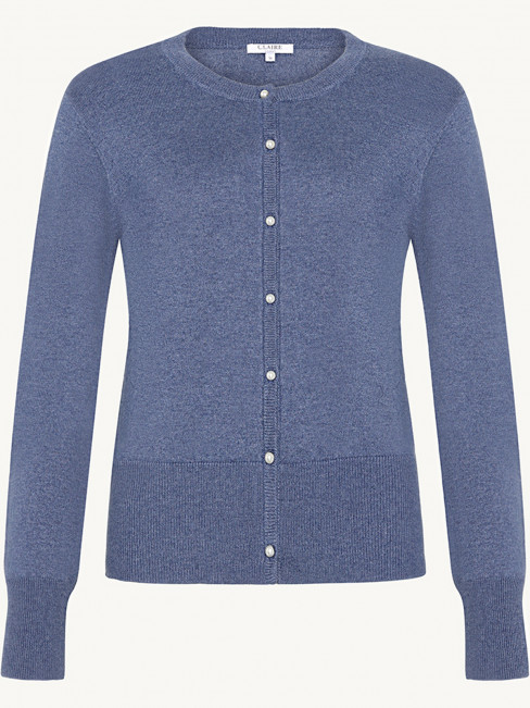 Finstickad kofta med pärlknappar blå från Claire