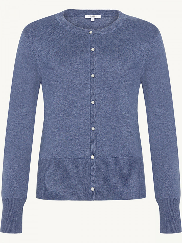 Finstickad kofta med pärlknappar blå från Claire