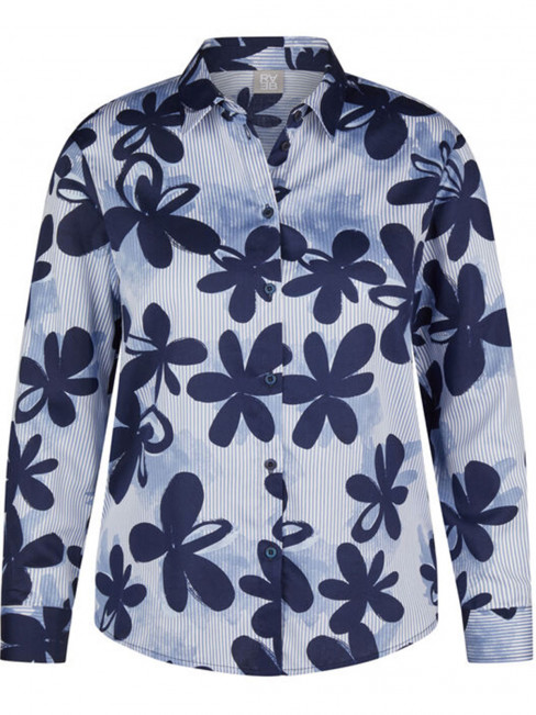 Bomullsskjorta blå rand/blom fån Rabe