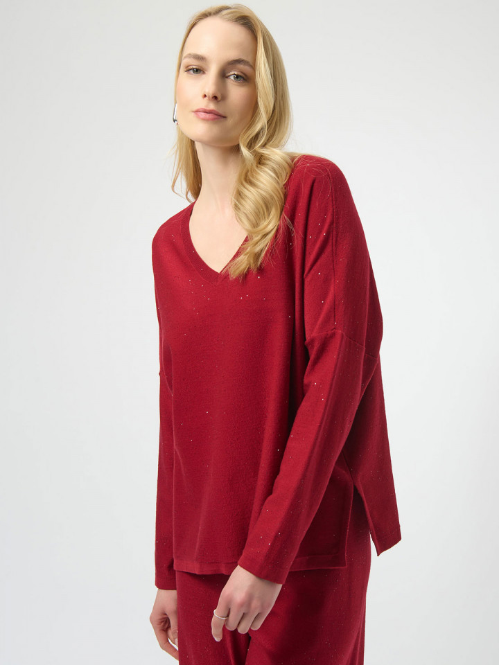 Finstickad tröja med minipaljetter röd från Joseph Ribkoff