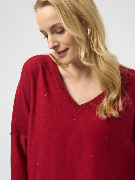 Finstickad tröja med minipaljetter röd från Joseph Ribkoff