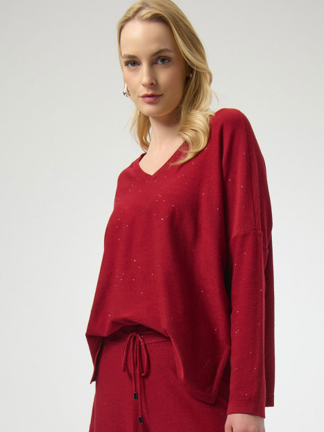 Finstickad tröja med minipaljetter röd från Joseph Ribkoff