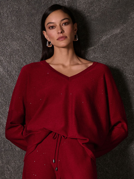 Finstickad tröja med minipaljetter röd från Joseph Ribkoff