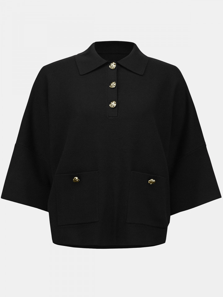 Finstickad tröja svart med guldknapp...