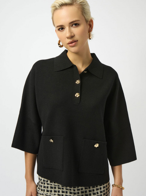 Finstickad tröja svart med guldknapp från Joseph Ribkoff