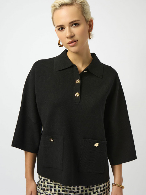 Finstickad tröja svart med guldknapp från Joseph Ribkoff