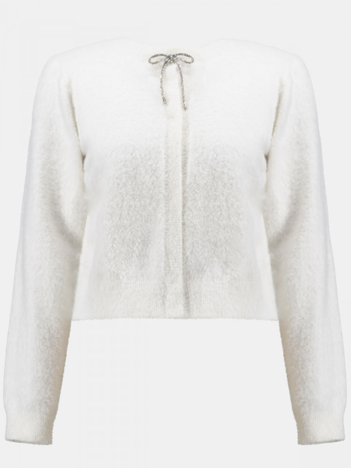 Borstad kofta med strassrosett...