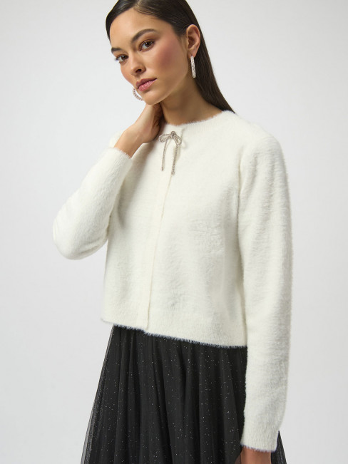 Borstad kofta med strassrosett gräddvit från Joseph Ribkoff 2