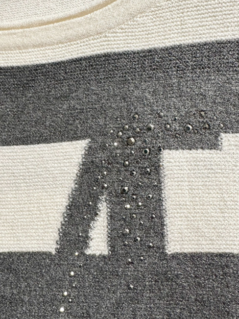 Strukturerad trikåtopp creme/grå med strass från Rabe 2