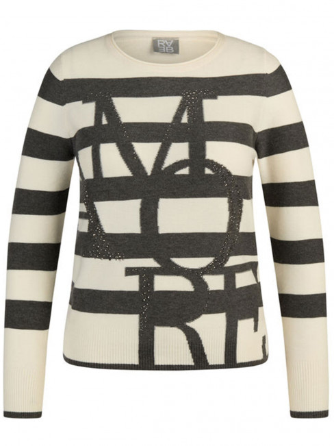 Strukturerad trikåtopp creme/grå med strass från Rabe