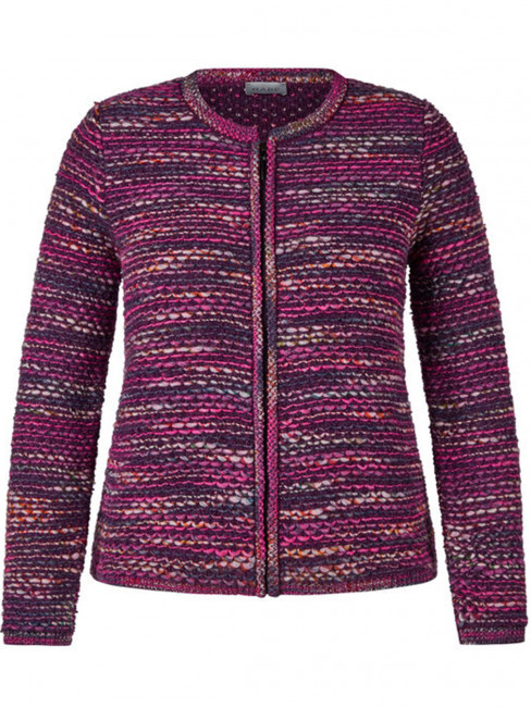 Kraftigt stickad jacka vinröd melerad från Rabe