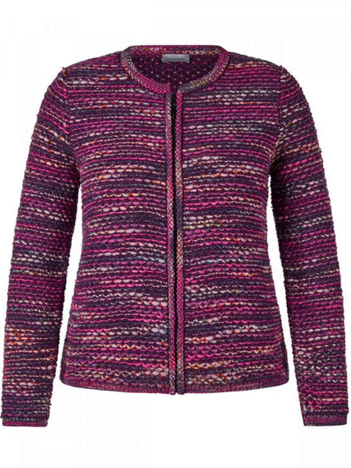 Kraftigt stickad jacka vinröd melerad från Rabe