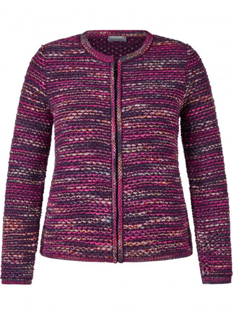 Kraftigt stickad jacka vinröd melerad från Rabe