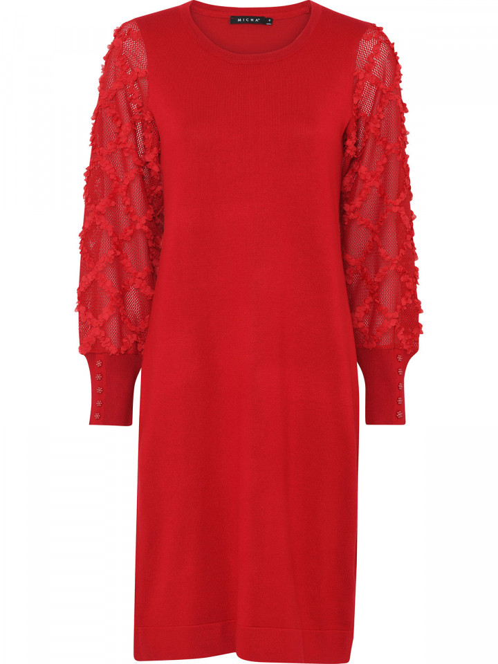 Finstickad klänning med dekor röd från Micha