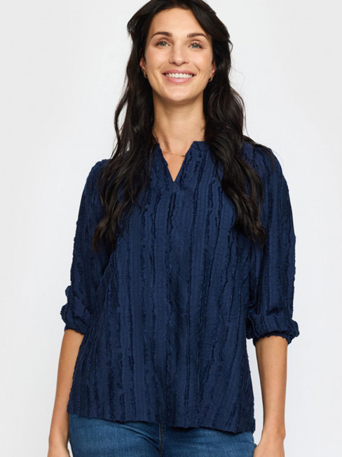 Strukturvävd blus Prim marinblå från 2-BIZ 2