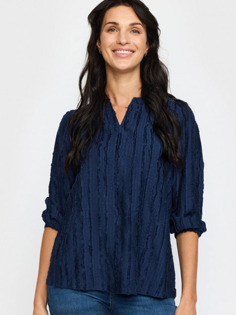 Strukturvävd blus Prim marinblå från 2-BIZ