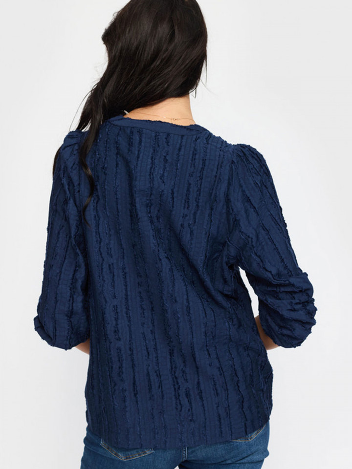 Strukturvävd blus Prim marinblå från...