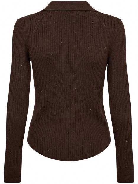 Finstickad tröja med krage och strass Ronika brun från Mos Mosh