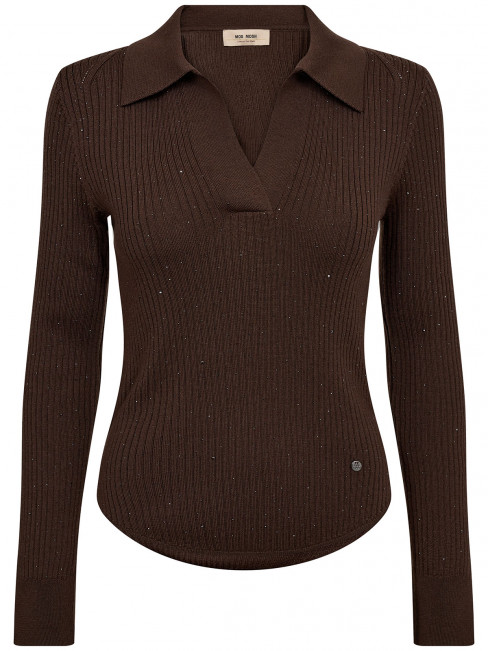 Finstickad tröja med krage och strass Ronika brun från Mos Mosh 2
