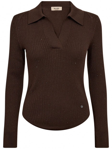 Finstickad tröja med krage och strass Ronika brun från Mos Mosh