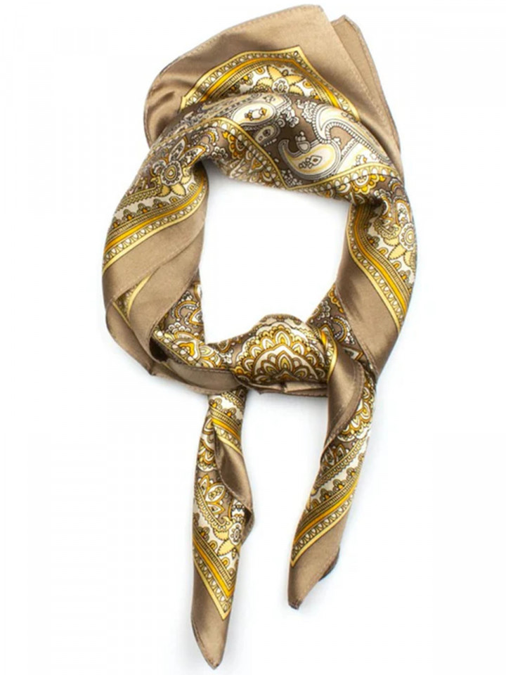 Sidenscarf khaki-guld paisley classic...