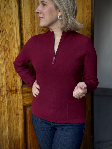 Finstickad tröja vinröd från Rabe